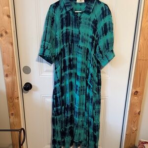 NATURAL LIFE Teal and Black short Sleeve Dress